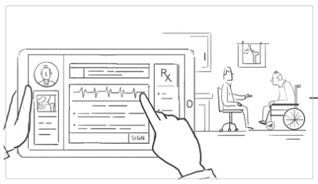 illustration of hand using tablet medical