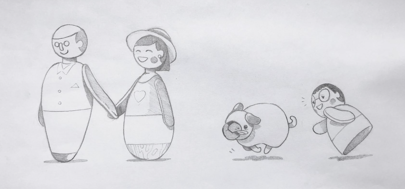 Sketched version of family characters in animated video