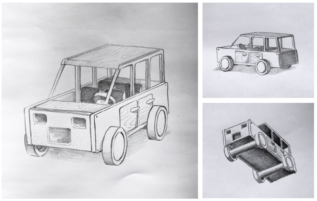 Sketches of cars for animated video production