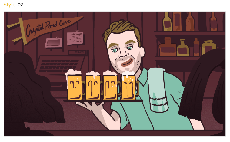 An original style frame of the project where I believe my feedback was "Brooks looks a little TOO like himself here." 