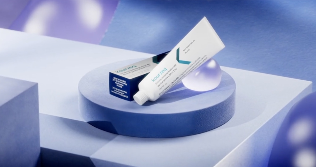 screenshot of the Kourzeq medicine tube from a pharma animation production